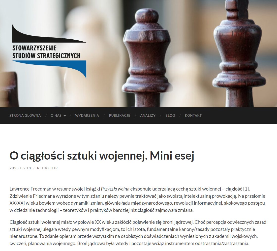 StowStudStrateg's tweet photo. Dlaczego L. Freedman w swojej najnowszej książce akcentuje ciągłość sztuki wojennej? Inaugurujemy naszą aktywność w mediach społecznościowych promocją wpisu prof. gen. Bolesława Balcerowicza, który odpowiada na powyższe pytanie. @SKoziej @WKost_priv  https://t.co/PisB6MvsmF https://t.co/n3tivVrh6i