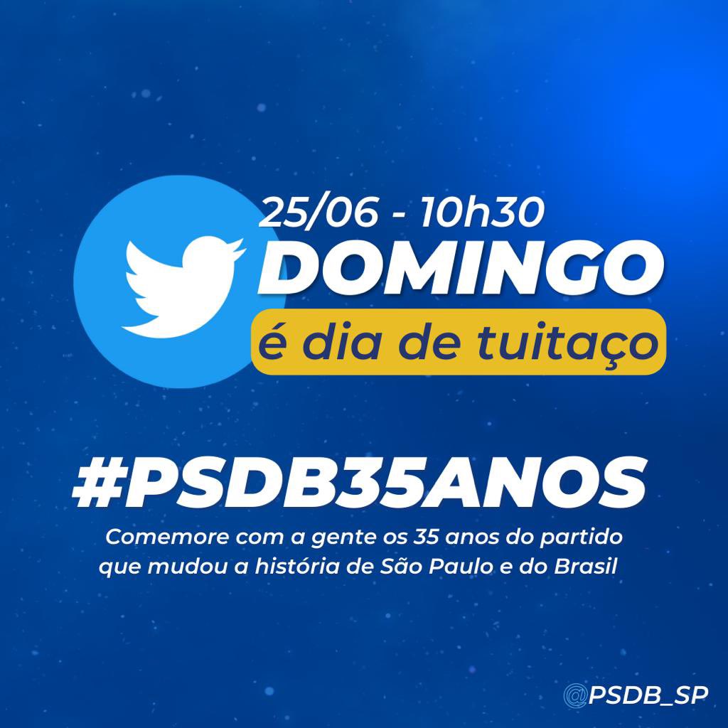 PSDB_SP's tweet image. Domingo é aniversário do PSDB e dia de mostrarmos como a nossa história foi construída mudando para melhor a realidade de São Paulo e do Brasil. Participe do nosso tuitaço com a #PSDB35anos.