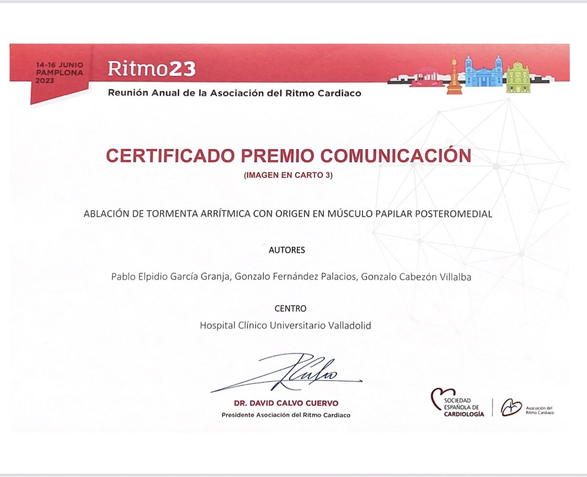 P. E. García-Granja (@pabloelpidio88) on Twitter photo Carto 3 🏆 at ritmo23.. <a href="/GFernandezPala1/">G. Fernandez-Palacios</a> picked up the prize. Technical support <a href="/largaesEP/">Gabriel Largaespada Pérez</a>.. Thank you <a href="/ritmo_SEC/">Asociación del Ritmo Cardiaco</a> @BiosenseWebster Carto 3 🏆 at ritmo23.. <a href="/GFernandezPala1/">G. Fernandez-Palacios</a> picked up the prize. Technical support <a href="/largaesEP/">Gabriel Largaespada Pérez</a>.. Thank you <a href="/ritmo_SEC/">Asociación del Ritmo Cardiaco</a> @BiosenseWebster
