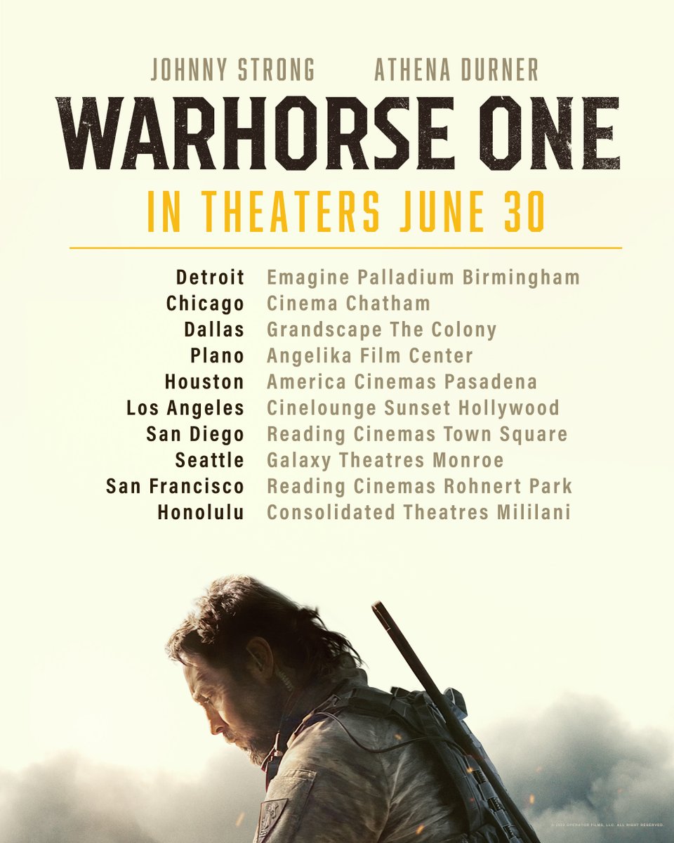 Get ready. Tickets for #WarhorseOne starring #JohnnyStrong and #AthenaDurner, are now on sale. 🎟️ bit.ly/WarhorseOne

–
#action #military #actionmovies #intheaters #navyseals #armedforces #movies