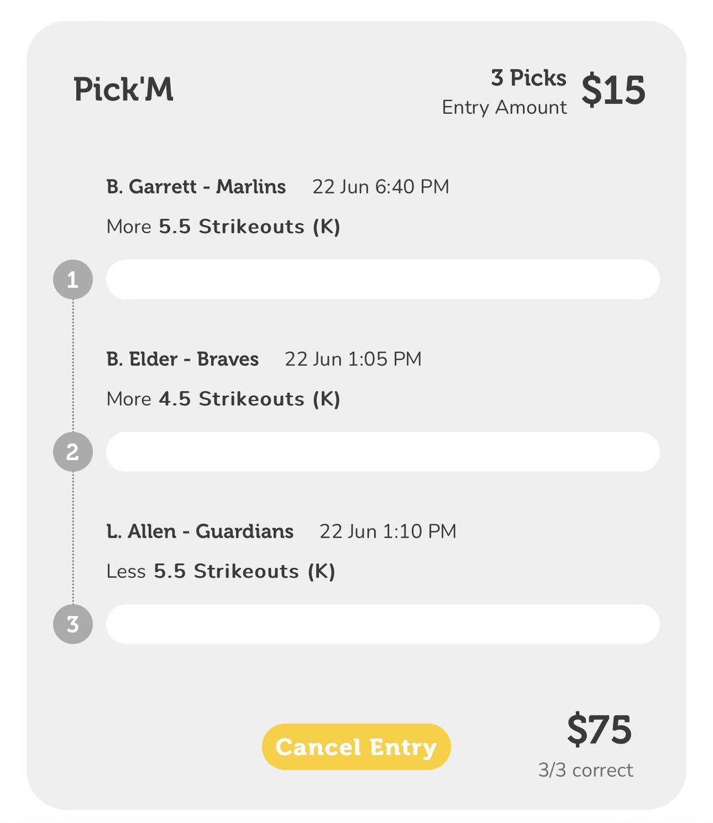My lineup for todays games ‼️🚨tail light!! Only put $5 on the line 🫡

Trying new things on other apps #ParlayPlay 

@parlay_play offers you a deposit match up to $100 !!! you can get x2 money to play more on the start !!!

#PlayerPropBets #PlayerProps #gamblingtwitter #MLB…