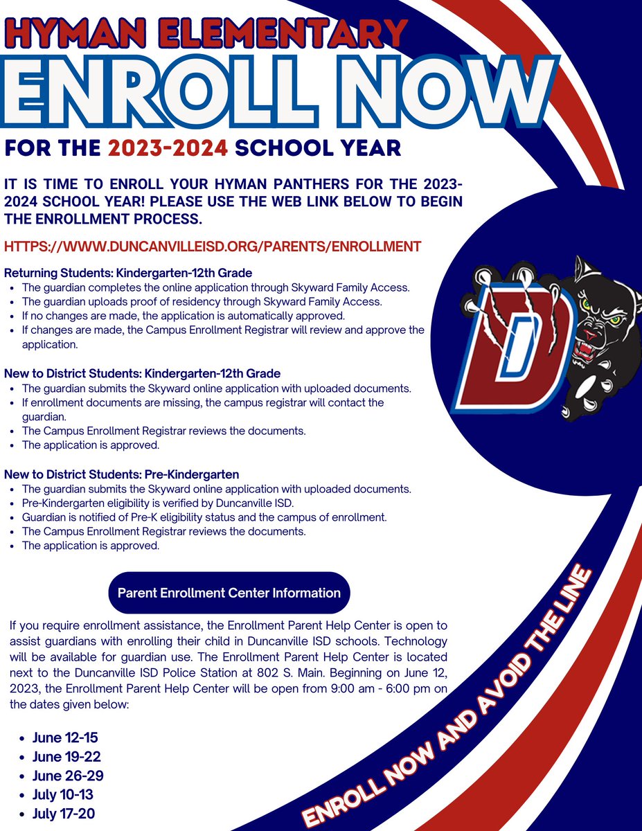 HymanElem's tweet photo. Hyman Parents, it’s GO time! Enroll your Panthers today. #AvoidtheLines https://t.co/puDMWRvTng