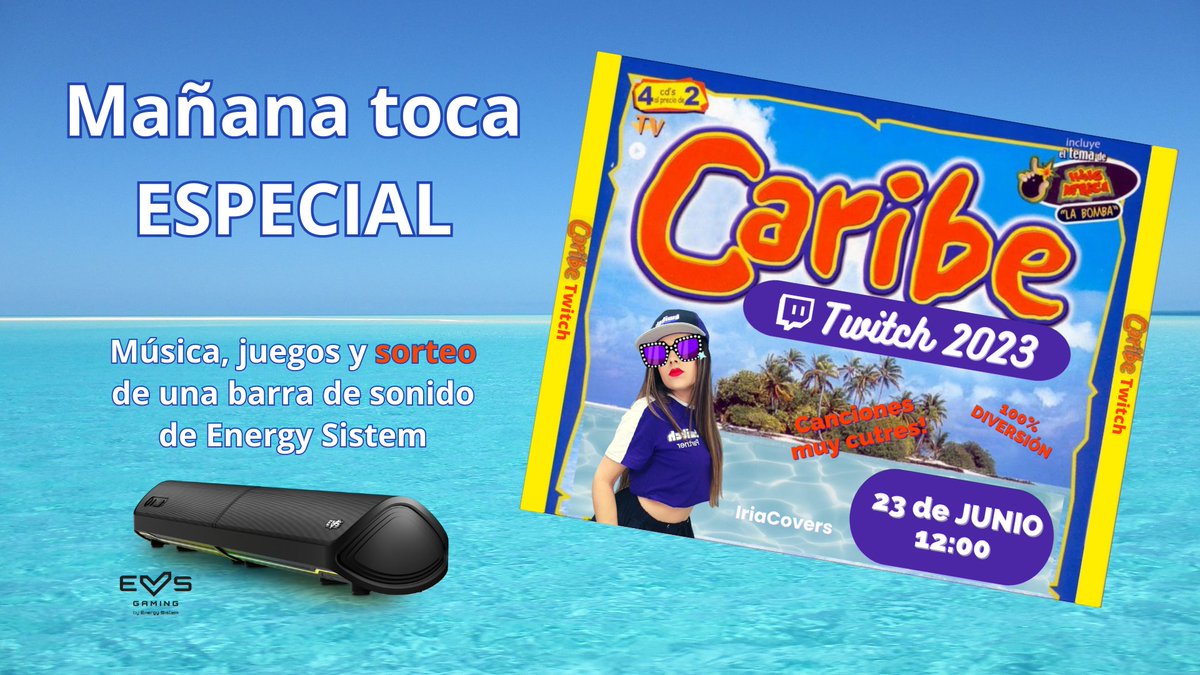 IriaCovers's tweet photo. Mañana a las 12:00...

🌴 ESPECIAL CARIBE TWITCH 2023 🌴

Vamos a celebrar juntos la llegada del verano y el Día de la Música con Chayanne, King África y muchos más!!

Además, sortearemos una barra de sonido de @EnergySistemG, para que la música os acompañe todo el veranito!! ❤ https://t.co/bKanj2V3iF