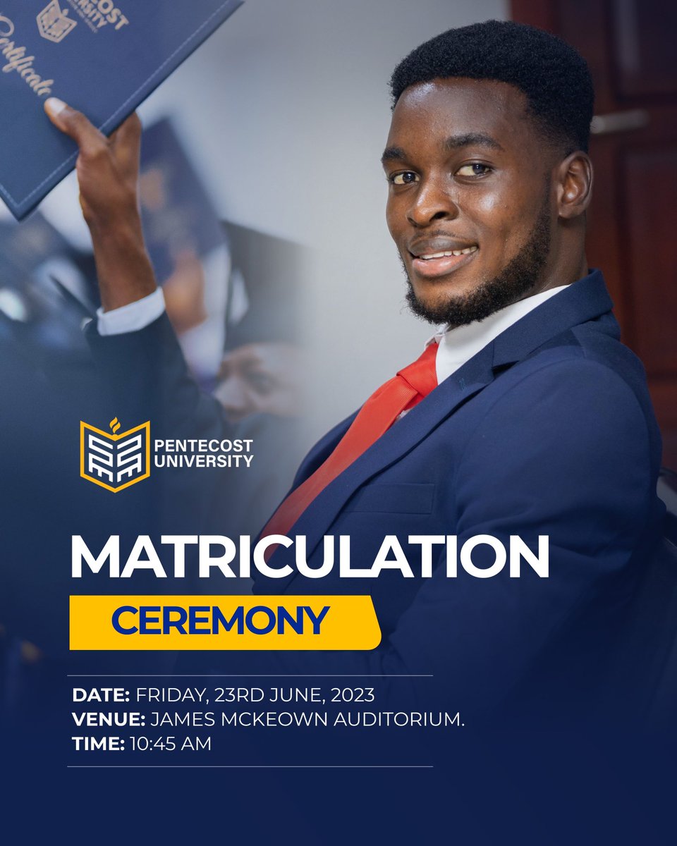 Pentvars's tweet photo. On June 23rd, 2023, University A+ will welcome fresh students.
Matriculation marks their official admission, where they'll pledge to uphold academic excellence and ethical conduct.
#AtPentvars
#TransformationAndService https://t.co/5dYlfBDC44
