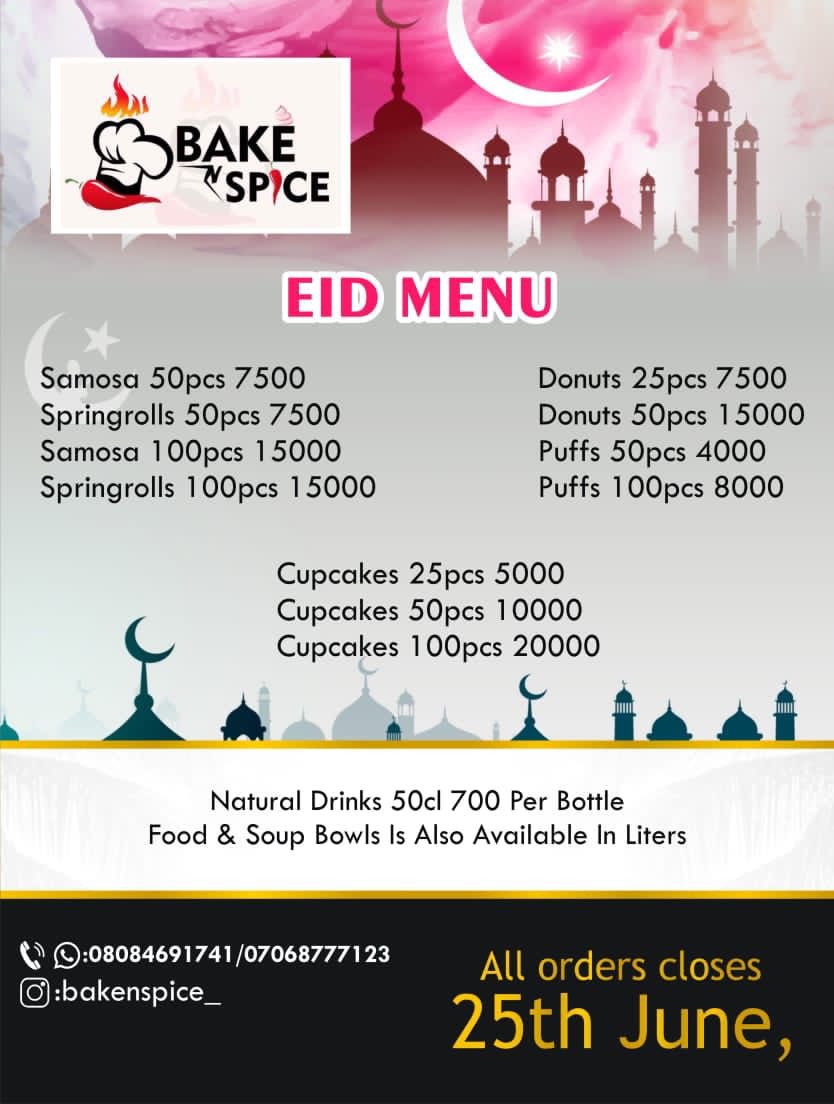 Good evening , our eid menu is hereee!! We are taking orders. Please patronize &amp; retweet.. 
📍: MINNA