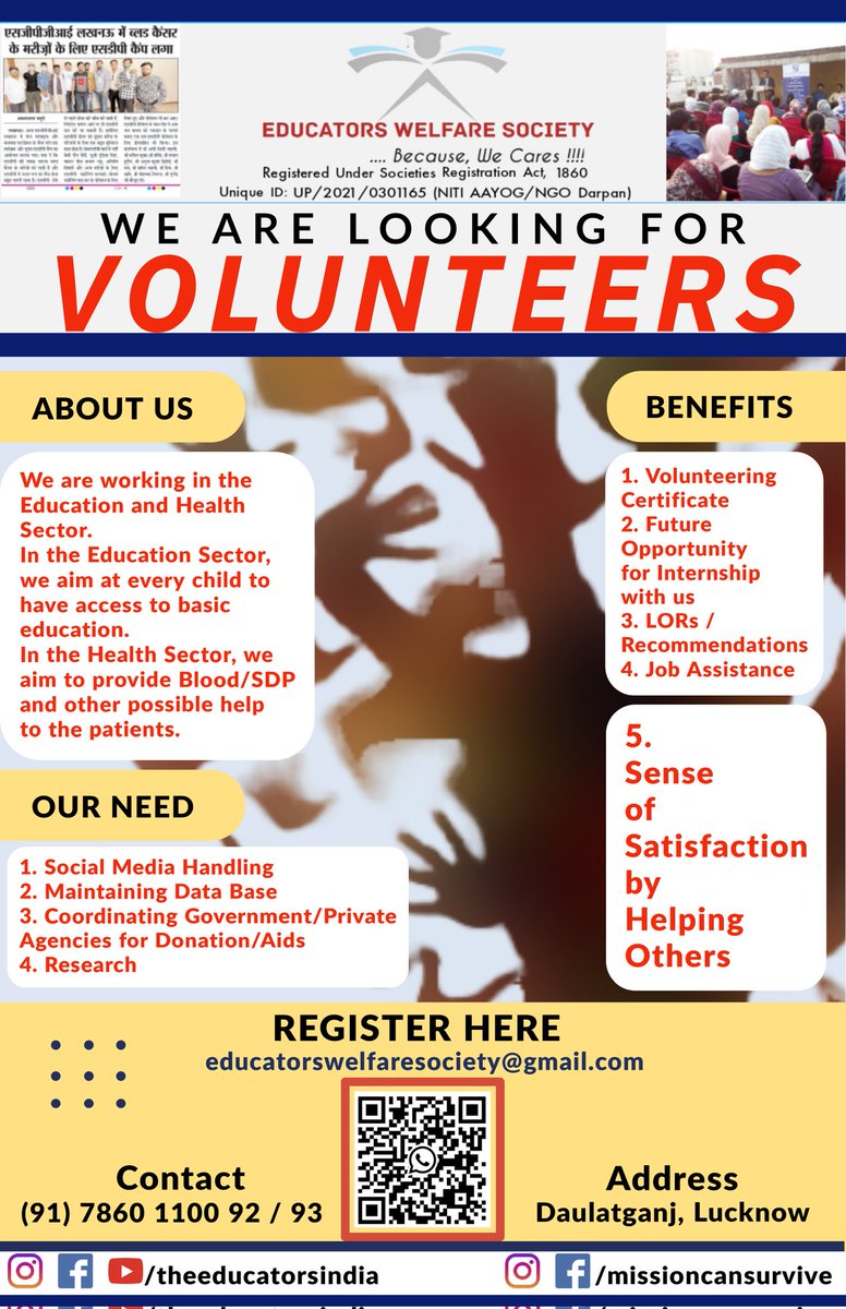 cansurviveEWS's tweet photo. अपने समाज के लिए कुछ कर दिखाने का एक सुनेहरा मौक़ा

#volunteer #volunteering #ngo #ngovolunteering #internship #lor https://t.co/oauaYN1oPq