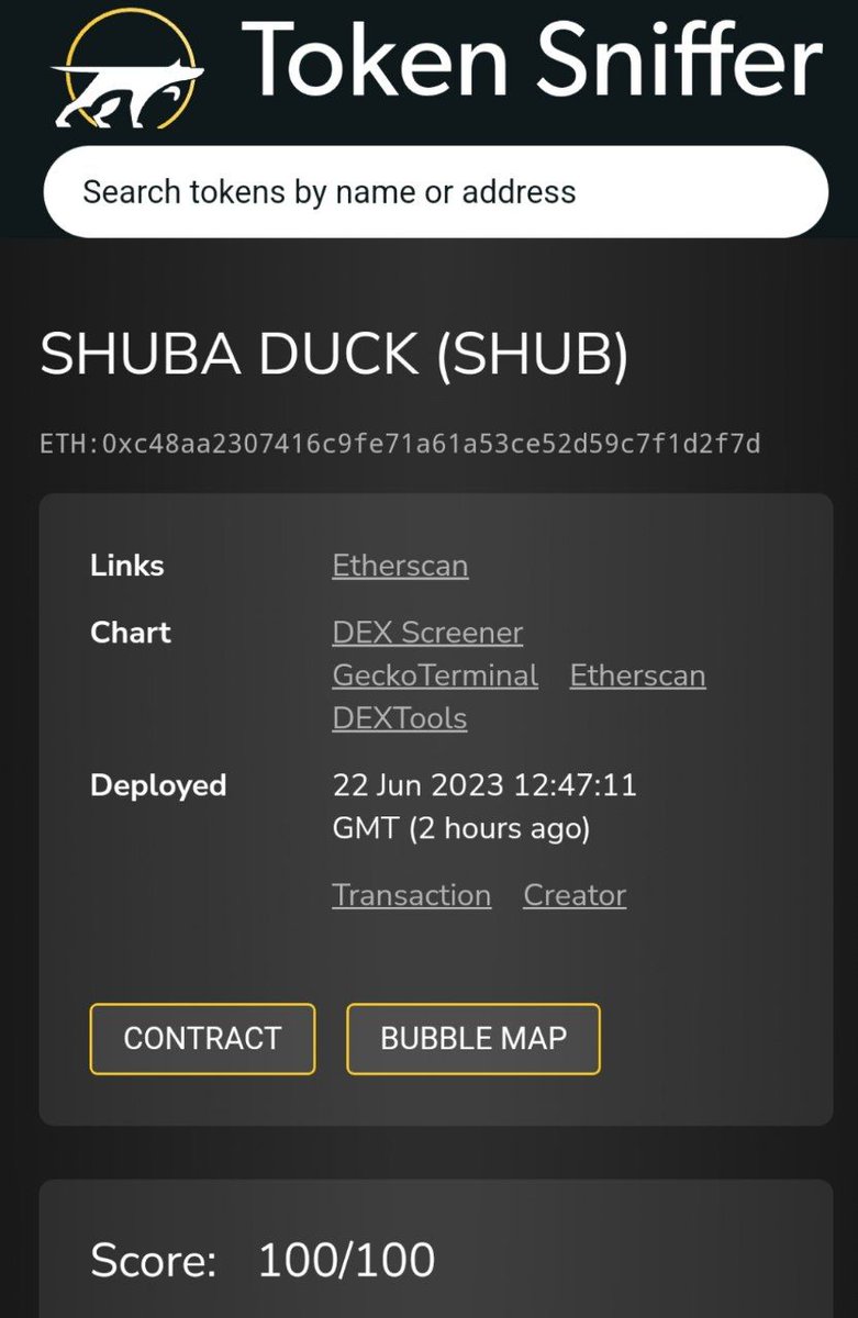 ShubaDuckcoin's tweet photo. Tokensniffer 100/100 $SHUB #SHUBADUCK https://t.co/yojdPFuMVr