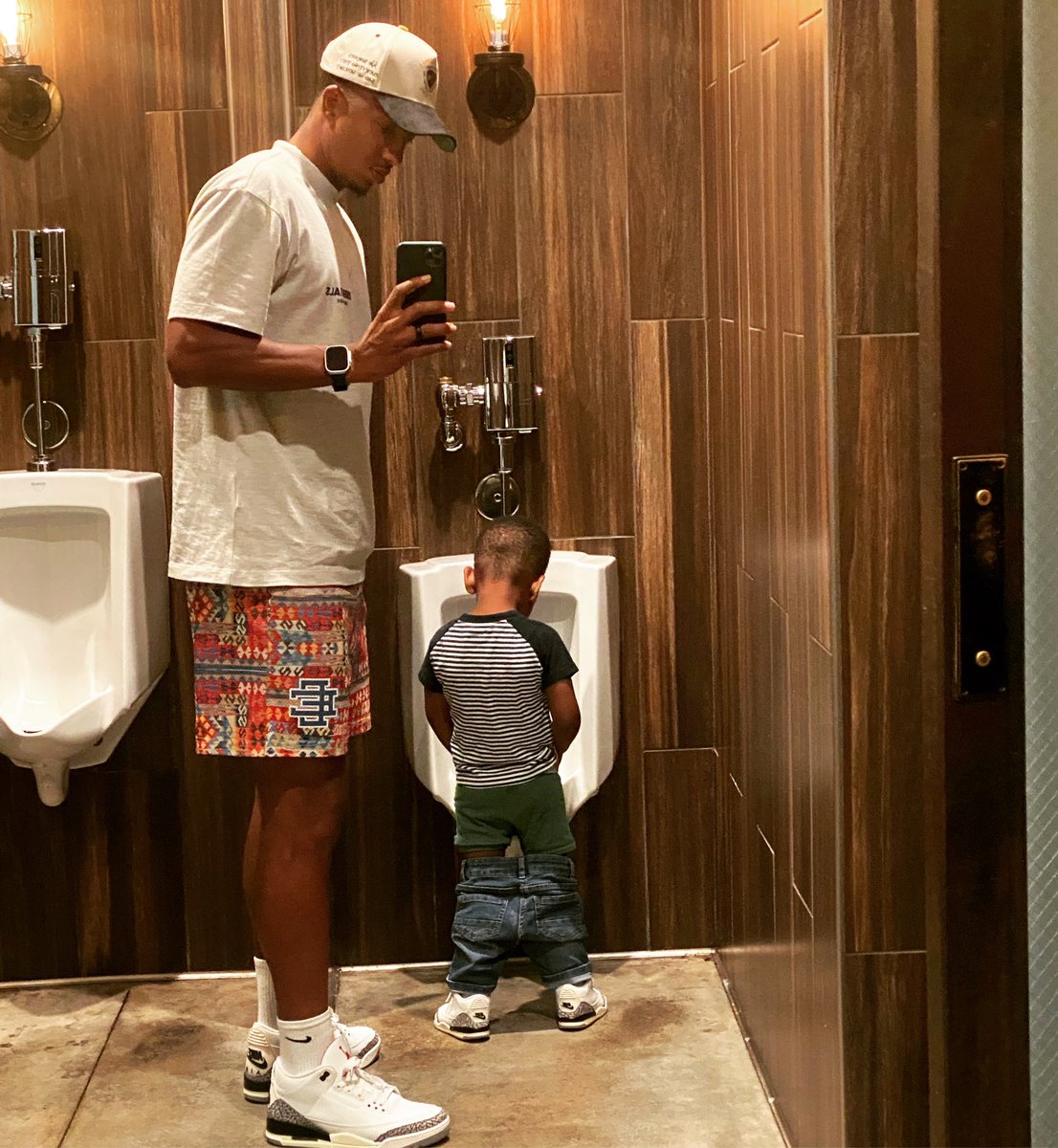 Train up a child in the way he should go and when he is old he will not be in the restroom at school with his pants and briefs at his ankles. 
- 1 Daddy 2:7 #fatherhood
