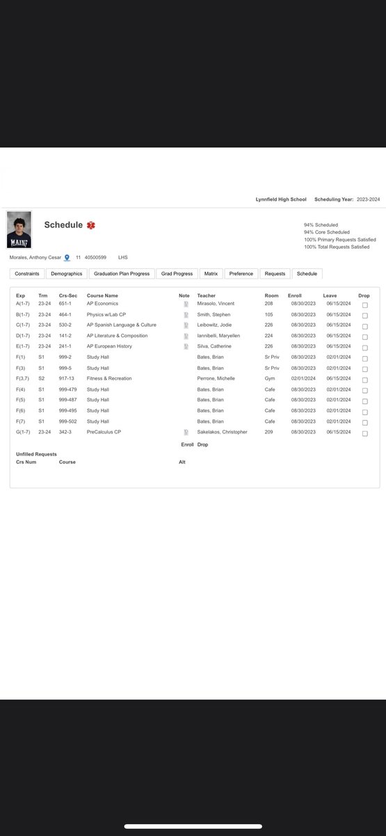 Classes for Senior Year. <a href="/LHSPioFootball/">Lynnfield High Pioneer Football</a> <a href="/MrLamusta/">Coach Pat Lamusta</a>