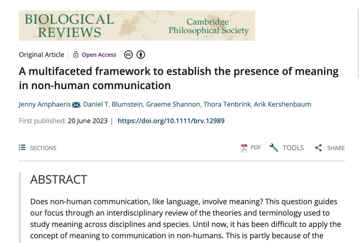 🚨New paper on animal communication🚨 Our recently published study led by @AnimalLinguist proposes a framework for exploring meaning in non-human communication. An exciting cross-disciplinary collaboration. #Open #access and available to read at: onlinelibrary.wiley.com/doi/10.1111/br…