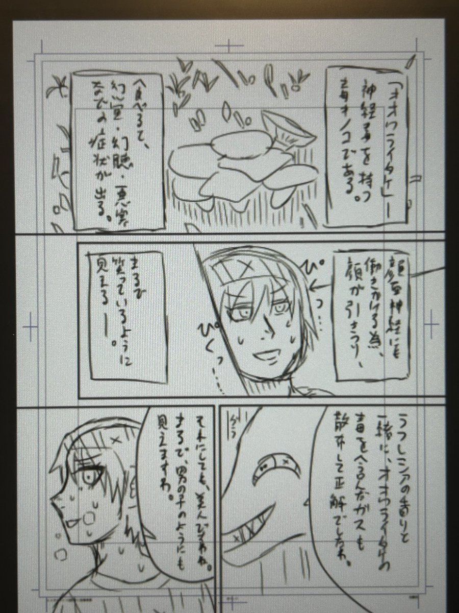 ヒトガタムシの第13話「歩く危険地帯」のアタリが描けたので、一部をアップします
五陣戦は「毒の申し子」緑木と戦うので、様々な毒について取材しました
緑木の能力の生物については、単行本のおまけページに詳細を書きます
#マンガが読めるハッシュタグ #漫画 #マンガ #原稿