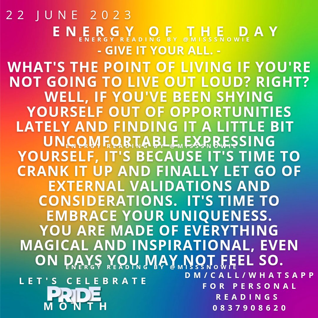 You only have one life to live so why half ass how you live it? 
#energyhealing #selfaware #selfgrowthjourney #pridemonth #selfacceptancejourney #vibrationalenergy #vibrationalhealing #livewell #liveauthentic #spiritualhealthmatters #tarotonline #tarotcommunity #selfhealing