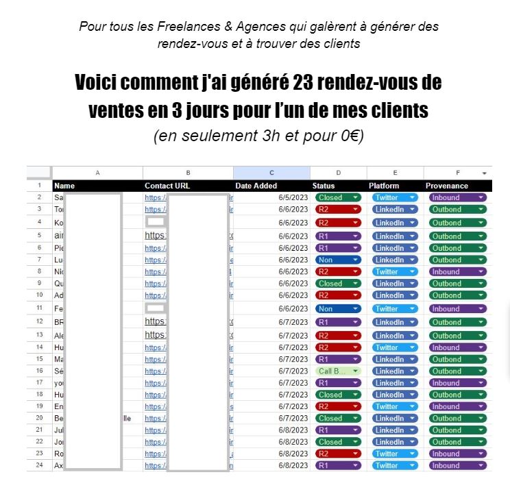 louismlc_'s tweet image. 🚨La plupart d'entre vous galèrent à trouver des clients. 

C'est pourquoi aujourd'hui, je te partage la stratégie COMPLÈTE que j'ai utilisée pour générer 23 rdv en 3 jours pour l'un de mes clients. 

(script + process) 

RT &amp;amp; Commente "23" et je t'envoie le doc de 6 pages en DM