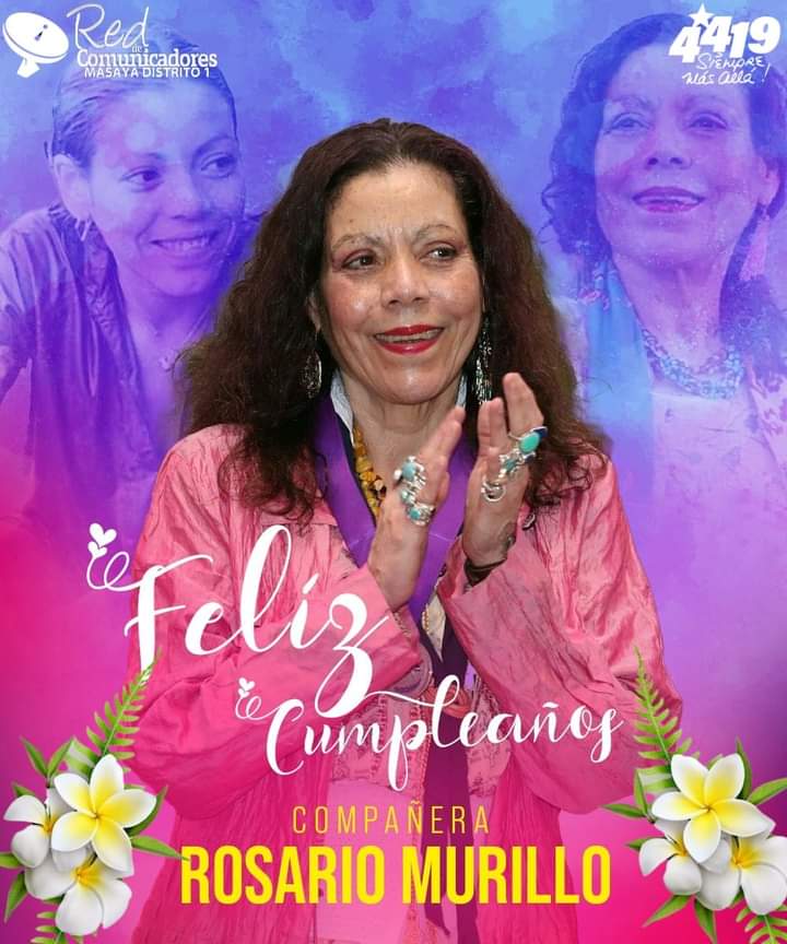 #SomosRed 
      🎊🎊🎊🎊🎊🎊🎊🎊🎊
🎉Feliz Cumpleaños, Compañera Rosario Murillo Zambrana 🥳🎊💖 Promotora De Paz, Fe, Amor y Solidaridad 🤗 ✨en nuestra #Nicaragua 🇳🇮 Bendita Y Por  Siempre Libre 🥰💫

#FelicidadesCompañeraRosario