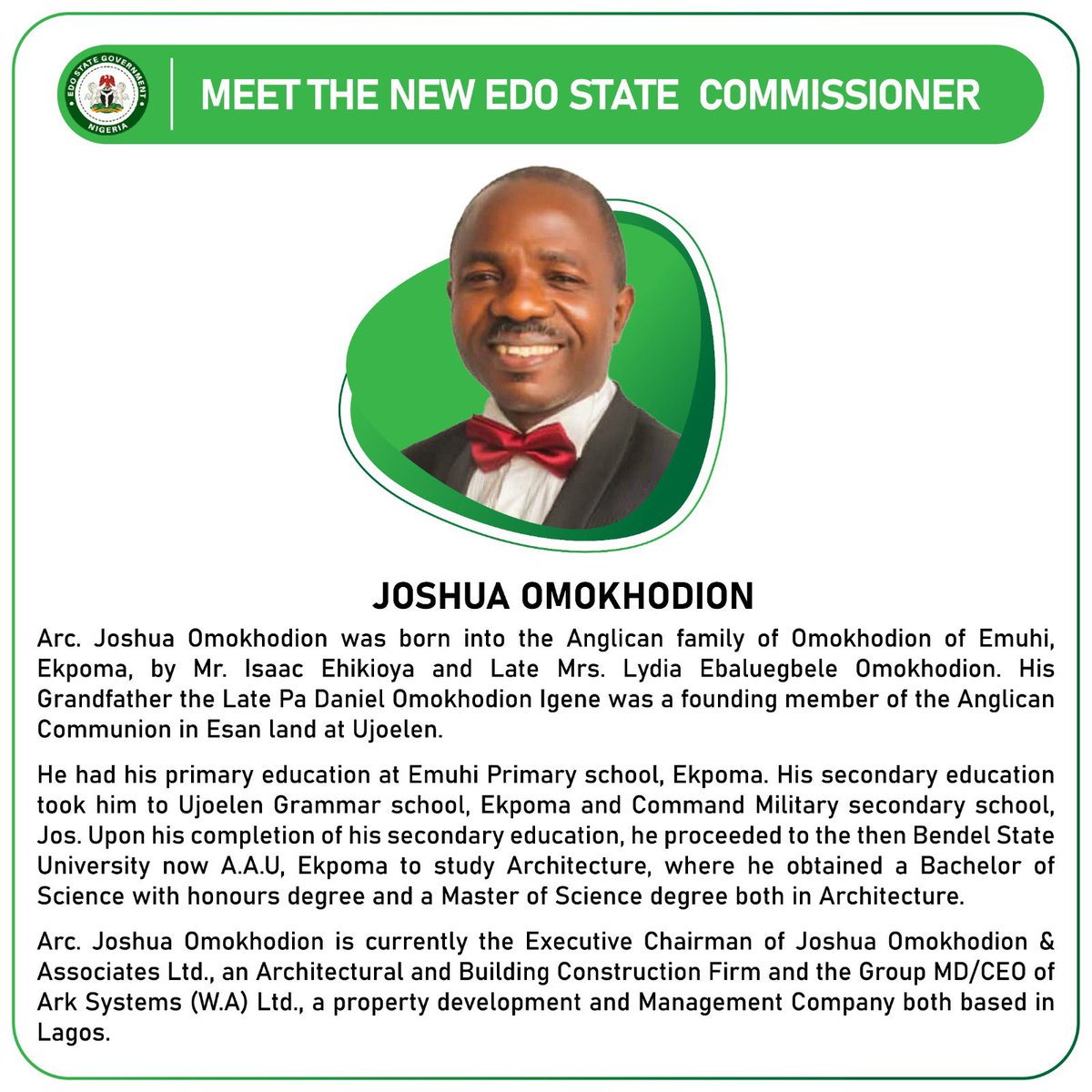 My eyes will be on d new commissioner of environment @Edo_Environment Joshua Omokhodion..Owaen lahor, 🙏🏾 don’t fail like d previous one did. D city needs cleaning nd i’m counting on u to do it. @arcomokay ur twitter doesn’t seem active i even saw a tweet by u about bbtitans🤦🏾‍♂️😩😂