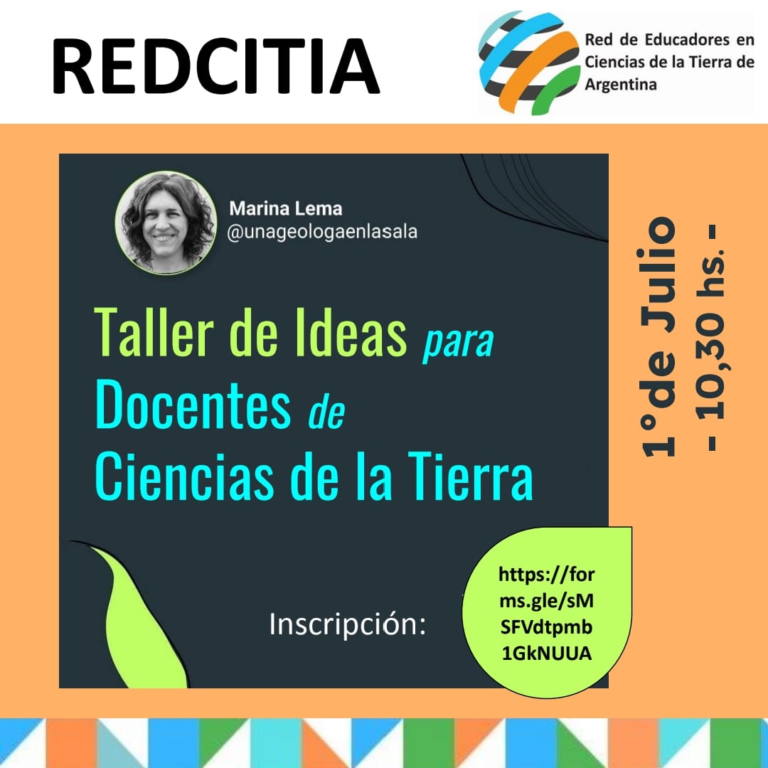 Compartimos esta interesante actividad de REDCITIA "Taller de Ideas para Docentes de Ciencias de la Tierra" a cargo de Marina Lema

📆 1° de Julio
⏰ 10:30 hrs (Arg)
👉 inscripciones en docs.google.com/.../1FAIpQLSdP…

#educacionengeociencias #laigeo #igeo #Latinoamérica #elCaribe