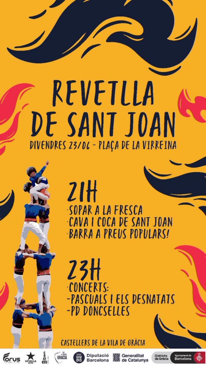 cvg_cat's tweet photo. Demà celebrem la revetlla de Sant Joan a la Plaça Virreina.

A les 21h encenem la foguera i comencem el sopar (sopar de carmanyola).

I a partir de les 23h concert amb Pascuals i els Desnatats i Doncselles

@cultpopular_cat @Cultupopularbcn #castells #SantJoan https://t.co/vEwcPNPgu4