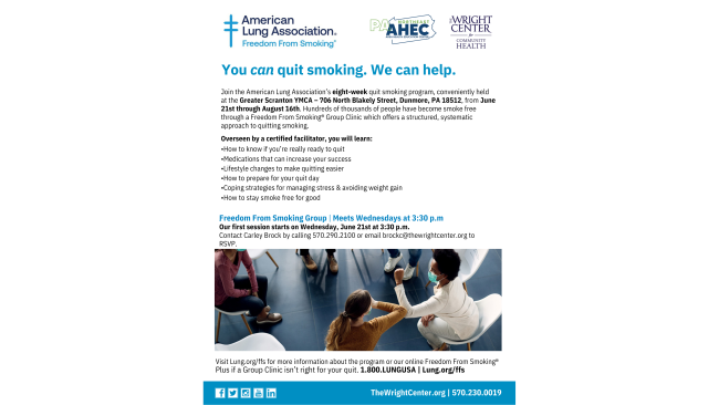 NE_AHEC's tweet photo. It's not too late to join our group! Meet us next Wednesday, June 28th at 3:30! (You don't have to be a member of the YMCA to participate).

#smokingcessation #freedomfromsmoking #americanlungassociation #vaping #quit #wellness #community #education #recovery https://t.co/Ilu5vZkwZy