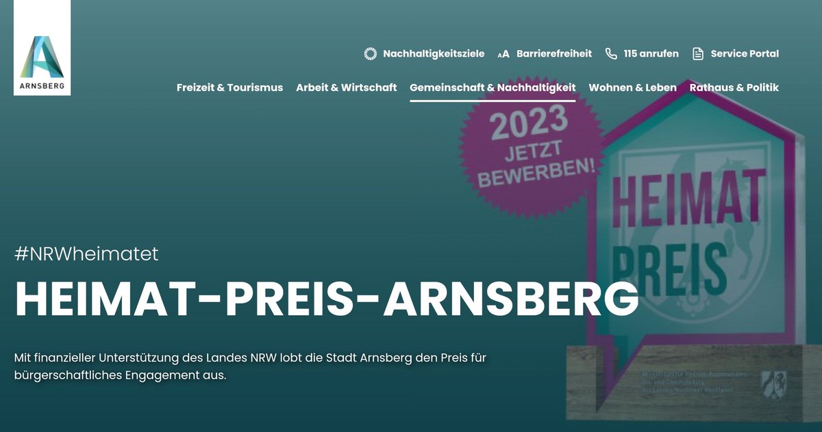 #arnsberg - Heimat-Preis-Arnsberg 2023 - Jetzt bewerben bis zum 31. August - arnsberg.de/heimat-preis.
