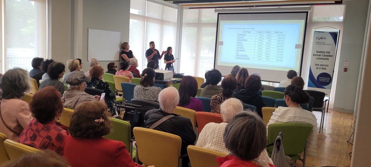June is #SeniorsMonth (amongst others) and it continues to be a busy month!

Attended the @KCWA_Toronto Seniors group, along with Asia Pacific Liaison Officer Will Isip.
We presented to two great groups about how to protect themselves from Frauds & Scams.