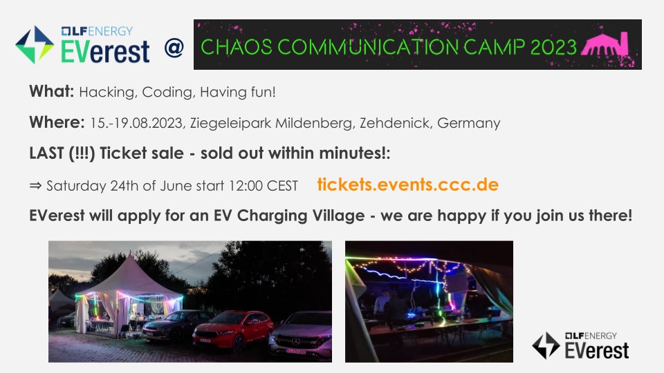 #LFEnergy #EVerest will join this year's major hackathon in Europe with its own village! But you have to be quick to secure a ticket; the last batch of tickets will be released this Saturday 24th of June at 12:00 CEST and typically sell out in minutes at hubs.la/Q01Vs-0D0