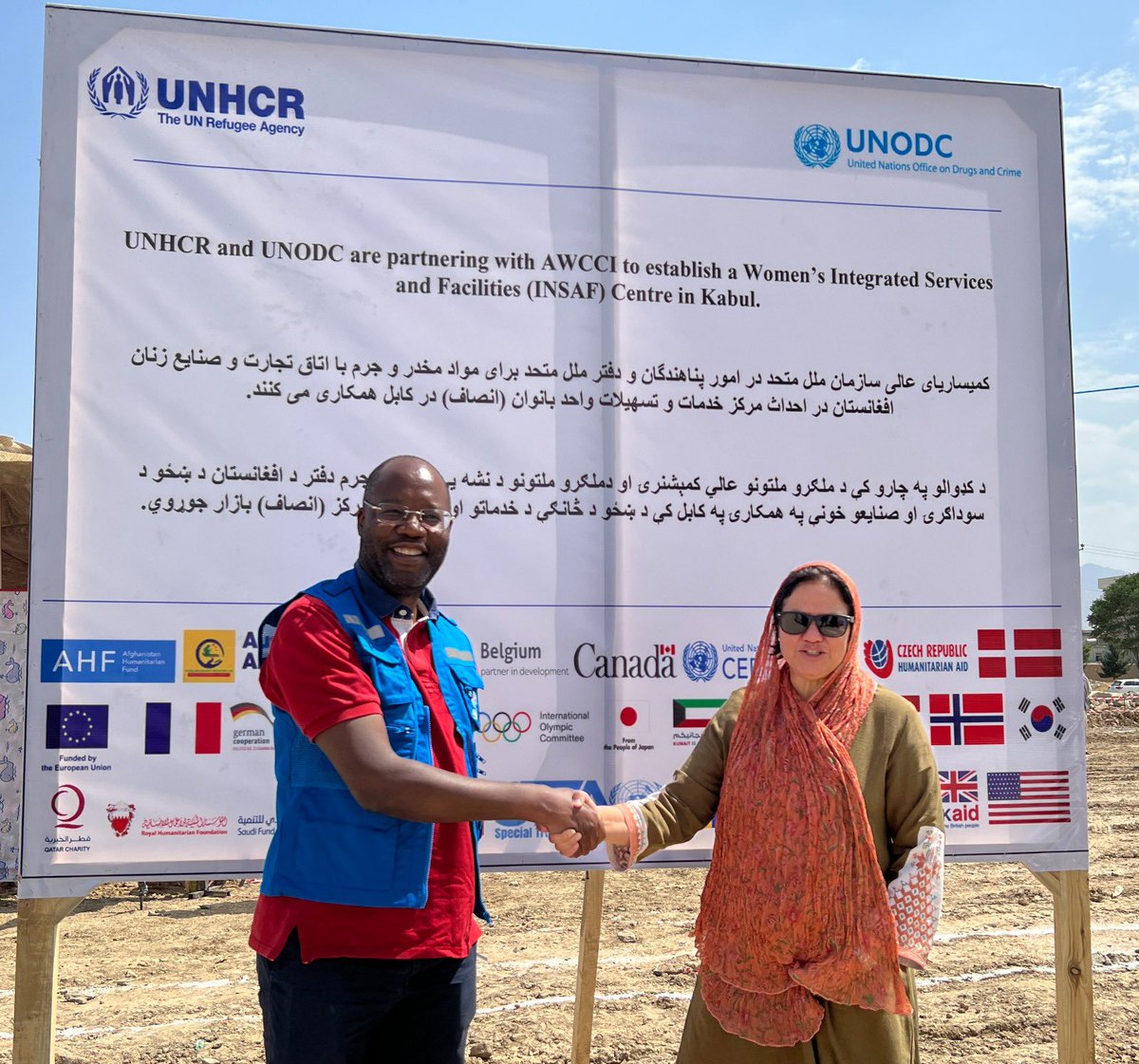 1ZuluLeonard's tweet photo. UNHCR and UNODC in Joint Action Support for the Women of Afghanistan: Working together, with partners, to create income generating livelihoods opportunities, a Women run business, training and psychosocial support centre is being constructed in Kabul. Site visit to kick-off works https://t.co/4ctY0P2xt2