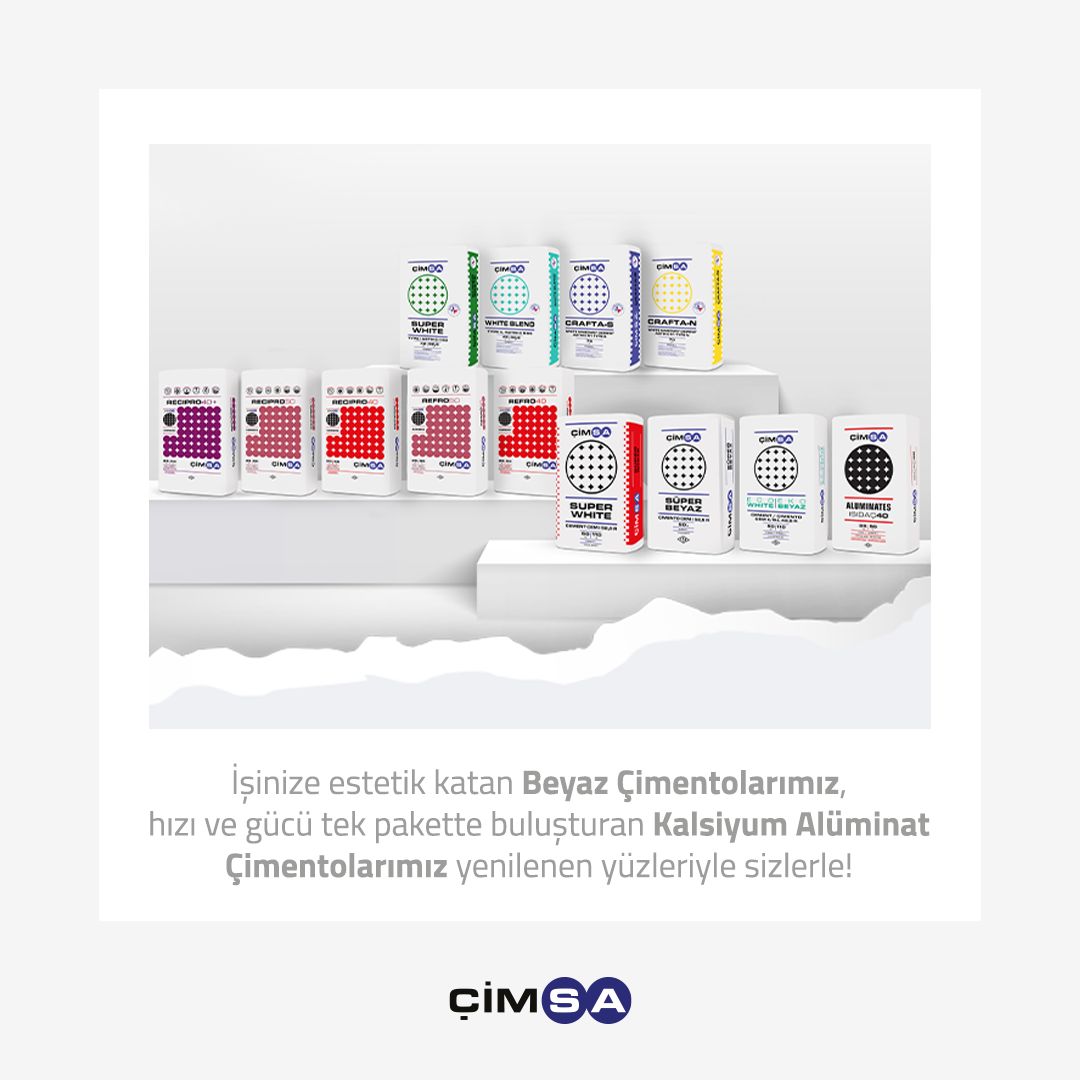 cimsacement's tweet photo. İşinize estetik katan Beyaz Çimentolarımız, hızı ve gücü tek palette buluşturan Türkiye'nin ilk ve tek Kalsiyum Alüminat Çimento Ailesi yenilenen yüzleri ile sizlerle!
#Çimsa #YarınlarİçinBugünüŞekillendiriyoruz #ShapeTodayForTomorrow https://t.co/CF006GjJ9b