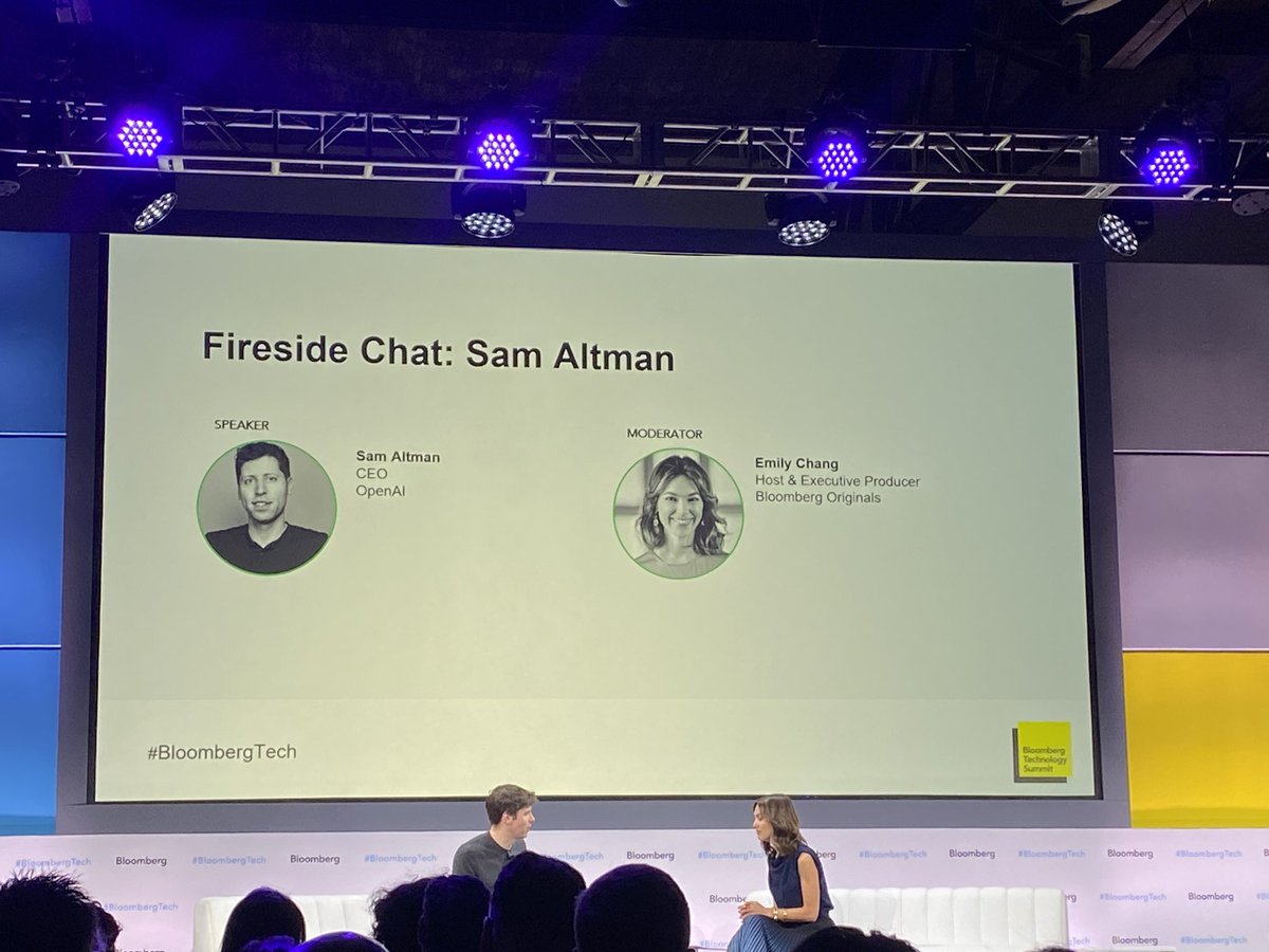 “Global regulation can help make it safe” - Sam Altman talking about OpenAI at #bloombergtechsummit <a href="/business/">Bloomberg</a> in #SanFrancisco <a href="/emilychangtv/">Emily Chang</a> #BloombergTech