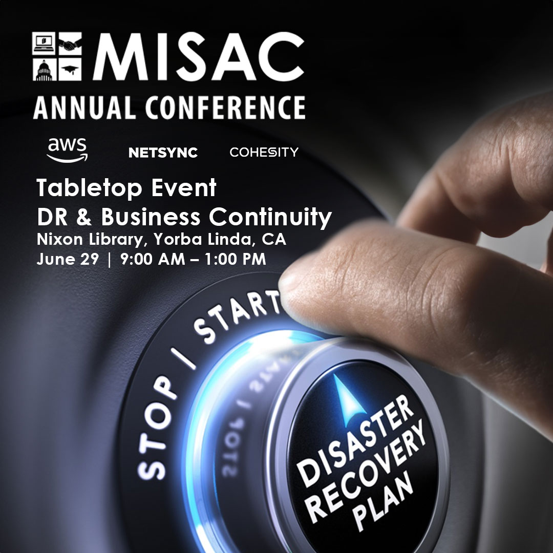 NetsyncNews's tweet image. Join practice leaders from #Netsync, #AWS and #Cohesity for this insightful #MISAC tabletop event on DR and Business Continuity being held at the Nixon Library on Thursday, June 29, in Yorba Linda, CA.

netsync.com/event/misac-ta…