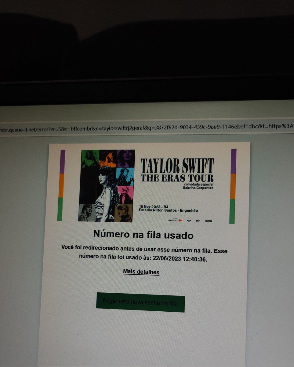 lehvitoria_tj's tweet photo. O site simplesmente me tirou pra fora na hora da compra ???? melhore Ticket for fun!
#TheErasTourTS #ticketforfun #TaylorSwift https://t.co/cCiPB32Lf3