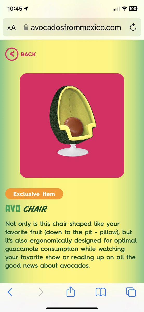 okayinok's tweet image. I won a custom Avocado Chair 🥑 from @AvosFromMexico   Love the exclusive swag!!  #sparkthegood