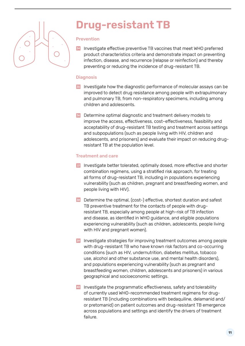 .@WHO published its first global research agenda for the world’s scientists to address the most urgent human health priorities to combat antimicrobial resistance and calling for prevention, diagnosis, treatment and care for drug-resistant TB. 👉📄who.int/publications/m… #endTB