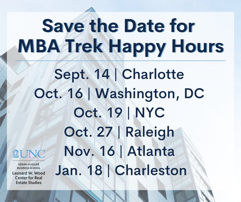 UNCRealEstate's tweet photo. The UNC MBA Real Estate Club trek schedule is locked in and they are coming to a city near you! 

Save the dates below, so you don't miss our Tar Heel talent when we are in your area. Let us know where we can expect to see you.

#trek #UNCmba #UNCrealestate #RealWorldRealEstate https://t.co/nFw499V0q5