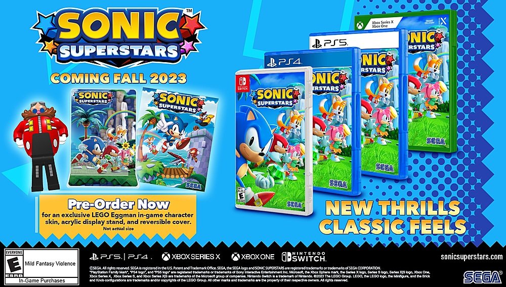 Take a look at the box art for #SonicSuperstars and pre-order details. 

👉 In-game LEGO Eggman skin
👉 Acrylic Display
👉 Reversible 

#SonicNews