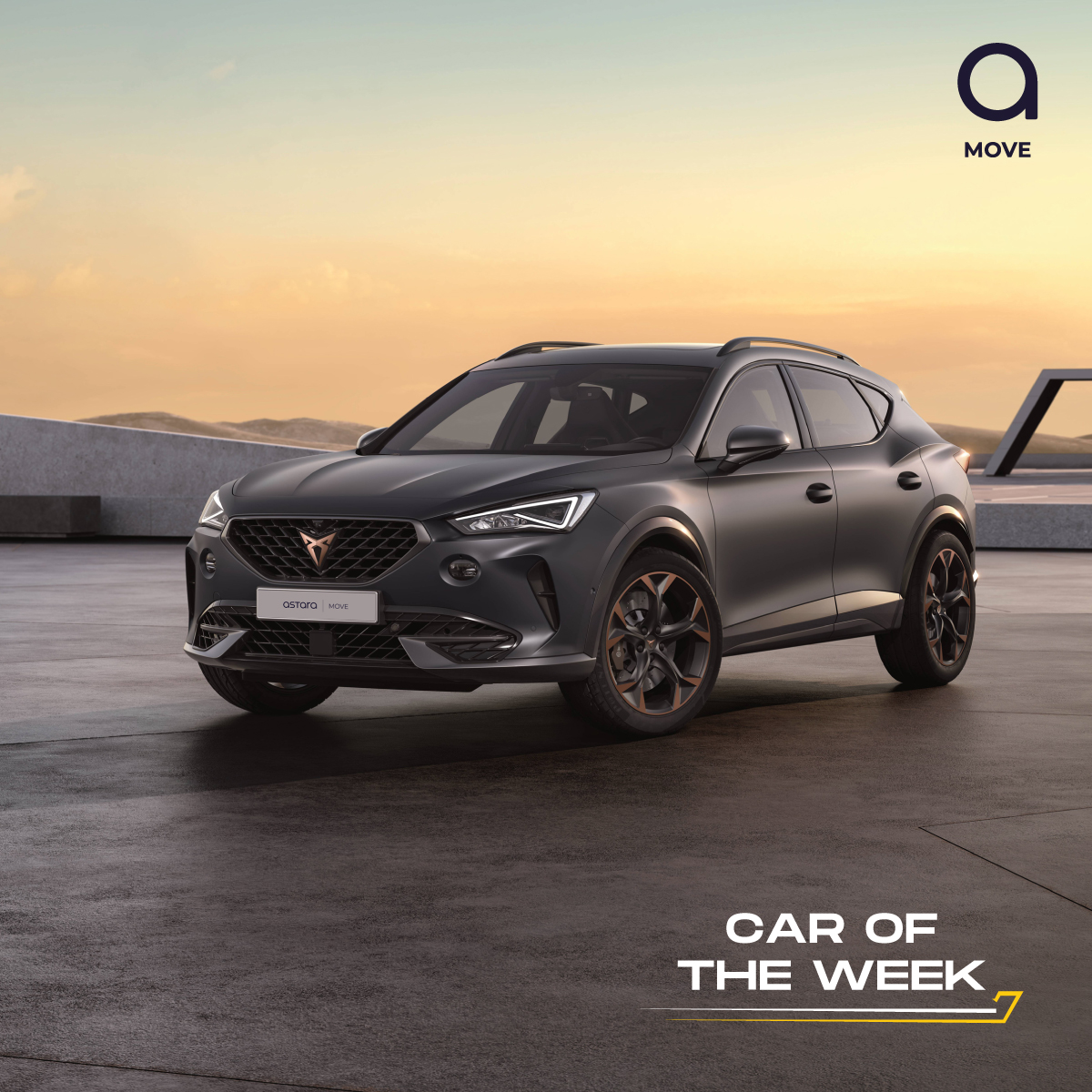 astaramove's tweet photo. El #CarOfTheWeek de #AstaraMove es sencillamente impresionante. Se trata del #CupraFormentor🚀
😎💨 Su diseño vanguardista y su rendimiento excepcional te dejarán sin aliento
Prepárate para experimentar la emoción al máximo nivel. 💪✨
#Mobility #cochesporsuscripción #cars https://t.co/mc7yP7K3el