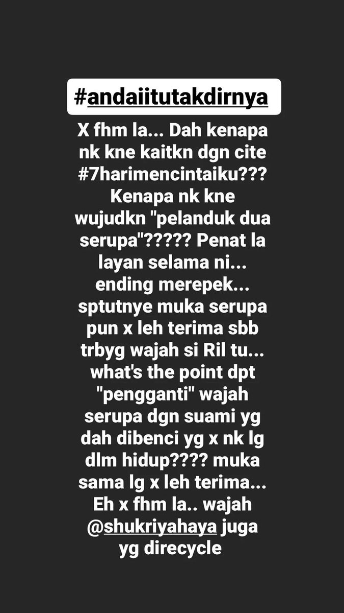 I hate all this damson ending.. I could accept the separation between Aleya and Aizril..Leya srsly don't deserve that kind of husbang...but not the meeting with dr khuzairi one..this whole drama seems funny af to me just because of that silly ending🌚 #andaiitutakdirnya