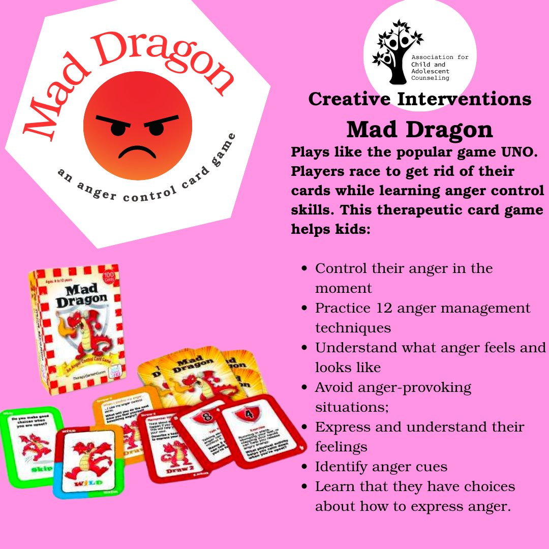 Today's #therapythursday intervention is a card game called Mad Dragon! You can find and order this game through childtherapytoys.com, selfesteemshop.com, or Amazon. #acac #childtherapy #angermanagement