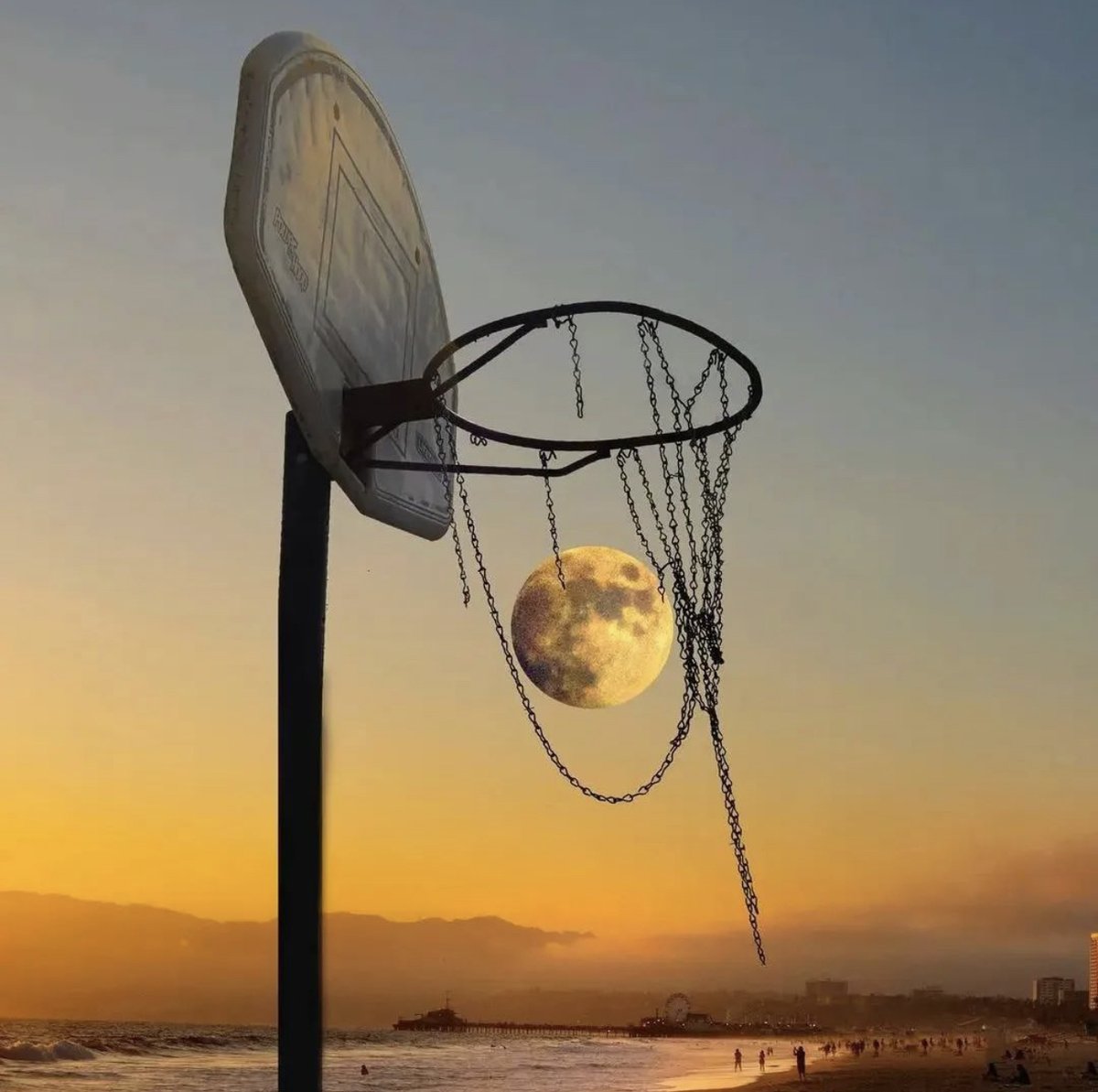 Moon as basketball.