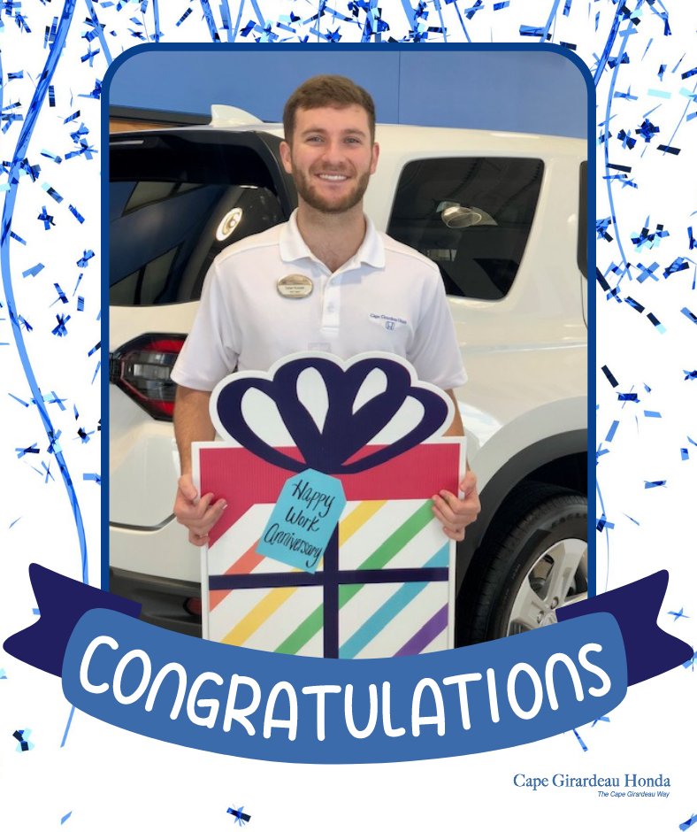 Celebrating 13 Years with Amanda Stoverink - our Office Manager and 3 Years with Dylan Kooyler (BDC Sales)!  🎉🎉

#WorkAnniversary #CapeGirardeauHonda #CGHFamily #OfficeManager