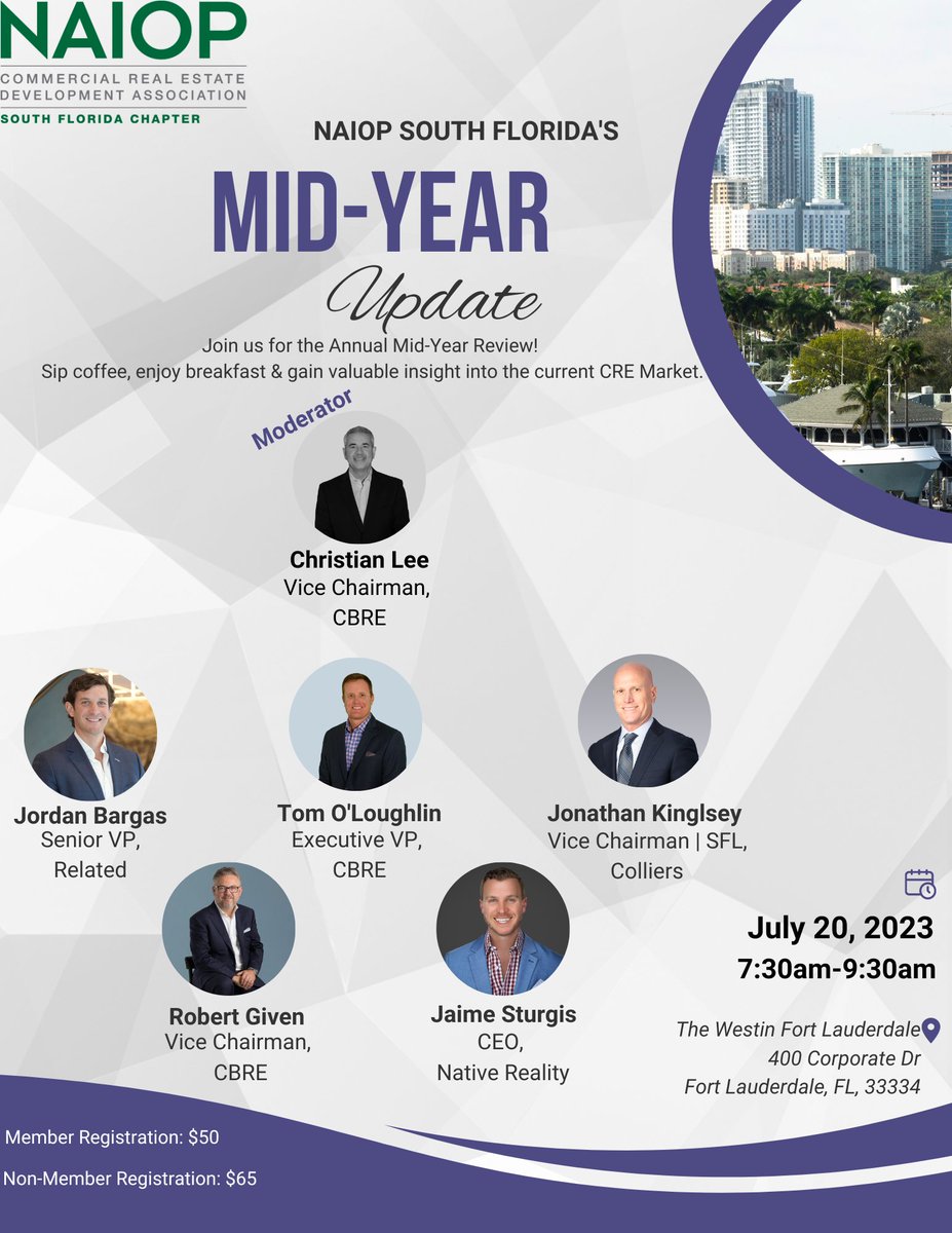 We have a great speaker panel ready to do a mid-year deep dive into #CRE hot topics on July 20th!

Don't forget to register and secure your seat!
members.naiopsfl.org/ap/Events/Regi…