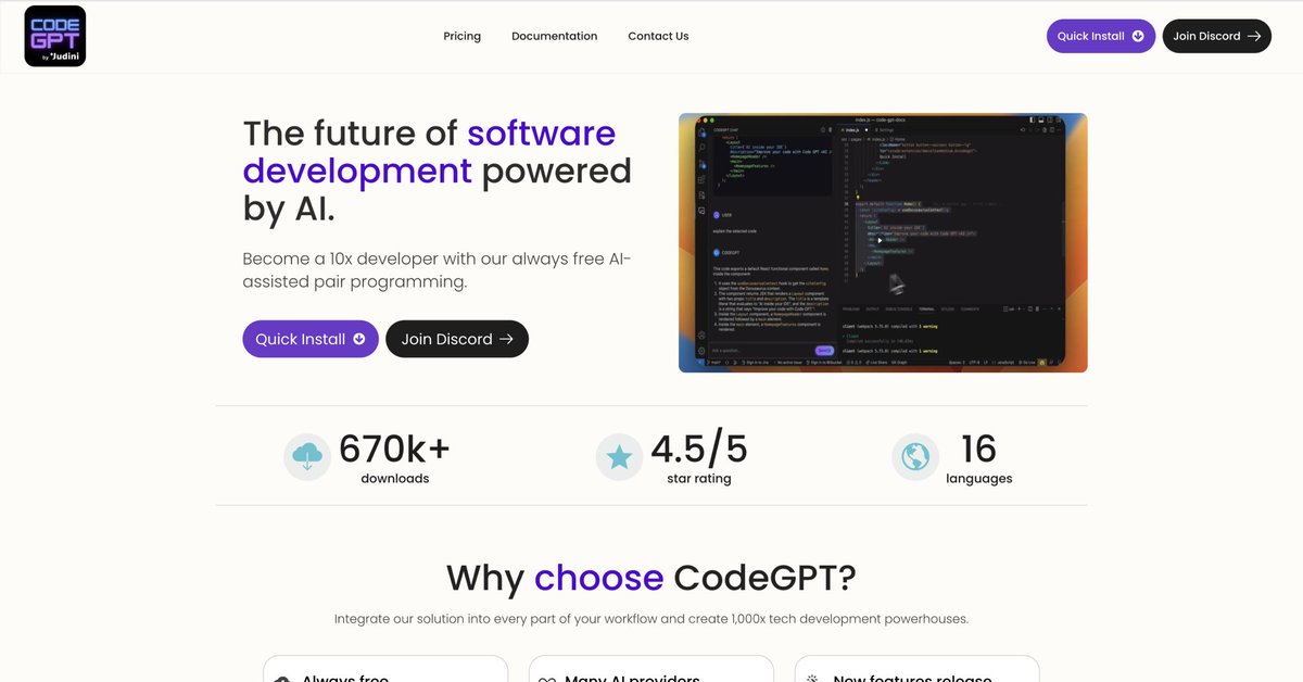 Dope tool alert: Become a 10x developer with CodeGPT. Get code explained, improve the code or create code from scratch with CodeGPT within Visual Studio Code.  codegpt.co