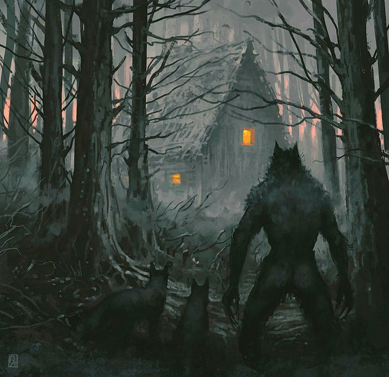 Some claim that Dogman in some instances interact with coyotes. This relationship could be beneficial to both the pack of coyotes as well as the Dogman. I'm very open to the idea after hearing numerous instances. Art by Reza Afshar #dogman #cryptid #cryptozoology #werewolf