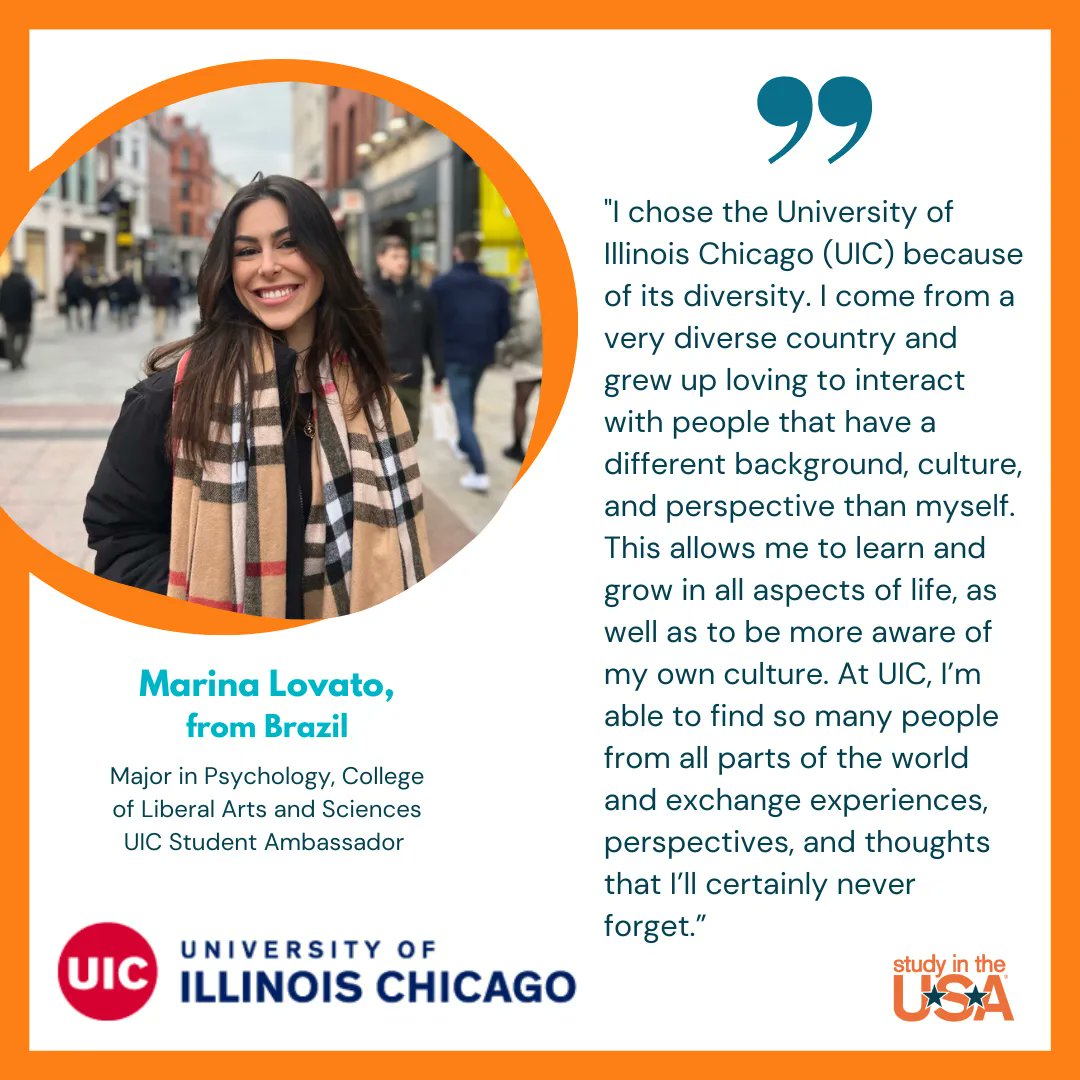 Explore the World of Diversity at the #UniversityofIllinoisChicago! Discover the vibrant community and welcoming spirit embodied by remarkable students like Marina Lovato from Brazil. Apply now and unlock your potential at #UIC!
buff.ly/3hIGpRB
#ChooseUIC #GoUIC