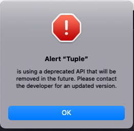 nesl247's tweet photo. @tuple Getting this alert with Sonoma beta 2 https://t.co/LkXuTEfdQy