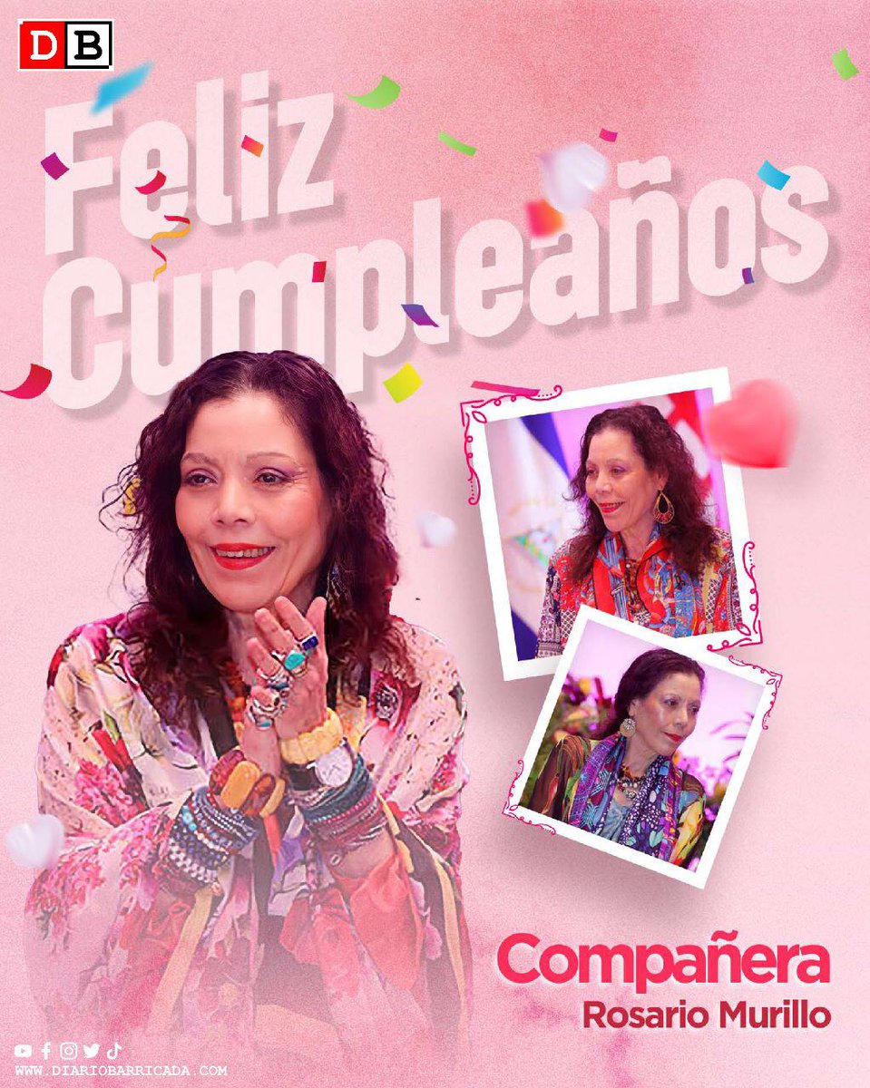 BarahonaAdelina's tweet photo. #Nicaragua, hoy esta de cumpleaños nuestra vice Presidenta Cra. Rosario Murillo, le deseo que este nuevo año de vida, sea de mucha salud, bienestar y prosperidad para que junto al Comandante Daniel, continue cambiando Nicaragua.
#FelicidadesCompañeraRosario
#JunioEnVictorias https://t.co/85qmFnvudb