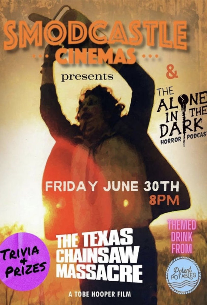 NEXT FRIDAY at <a href="/SmodCinemas/">Smodcastle Cinemas</a>!
A Texas classic comes to Jersey!
Join me for FRIDAY NIGHT FRIGHTS
as our silver screen runs red with
THE TEXAS CHAINSAW MASSACRE!
We’re showing Tobe Hooper’s original &amp; discussing it after! Hope to see your (Leather)face there!
smodcastlecinemas.com/movie/Friday%5…