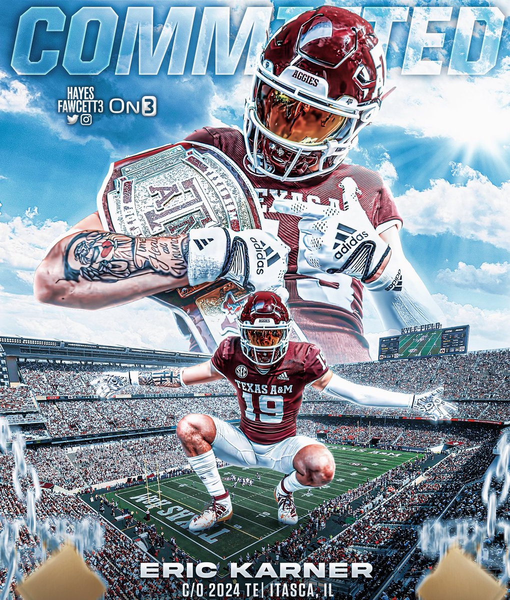 BREAKING: Four-Star TE Eric Karner tells me he has Committed to Texas A&M! The 6’5 225 TE from Itasca, IL chose the Aggies over Florida & Alabama “I’m coming home #GigEm” on3.com/college/texas-…