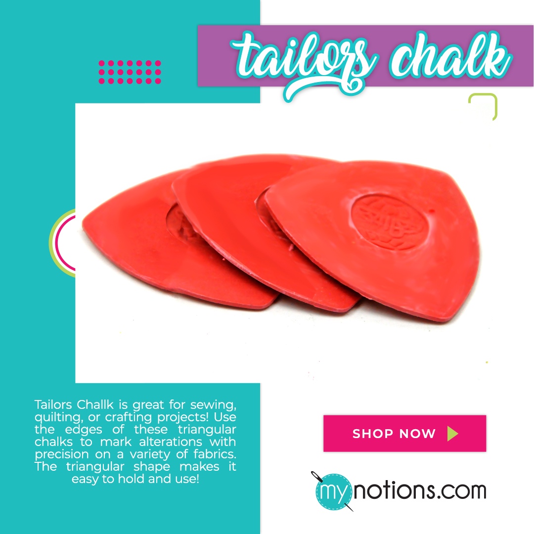 Tailor's Chalk is the marking tool for your sewing projects!  See more at mynotions.com!

#tailorschalk #diysupplies #craftsupplies #craftingsupplies #diy #diycrafts #diyprojects #crafts   #craftprojects #crafttools #supplies #sewing #sewingtools #sewingproject