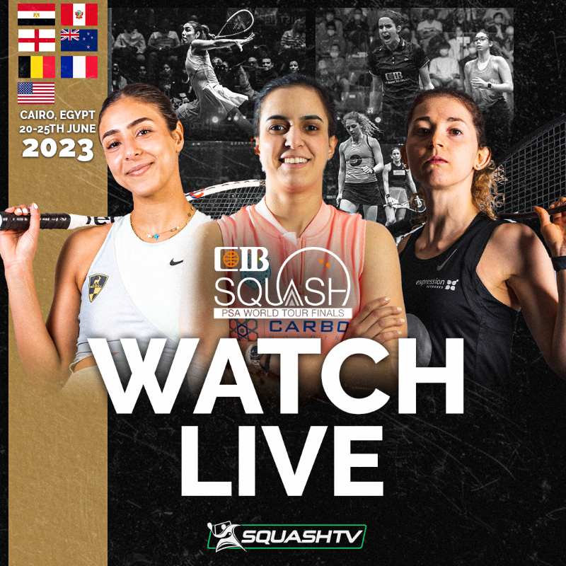 PSASquashTour's tweet photo. 🚨 We are LIVE for day three of the CIB PSA World Tour Finals! 🇪🇬

Watch it now on @SquashTV 👇

#WorldTourFinals