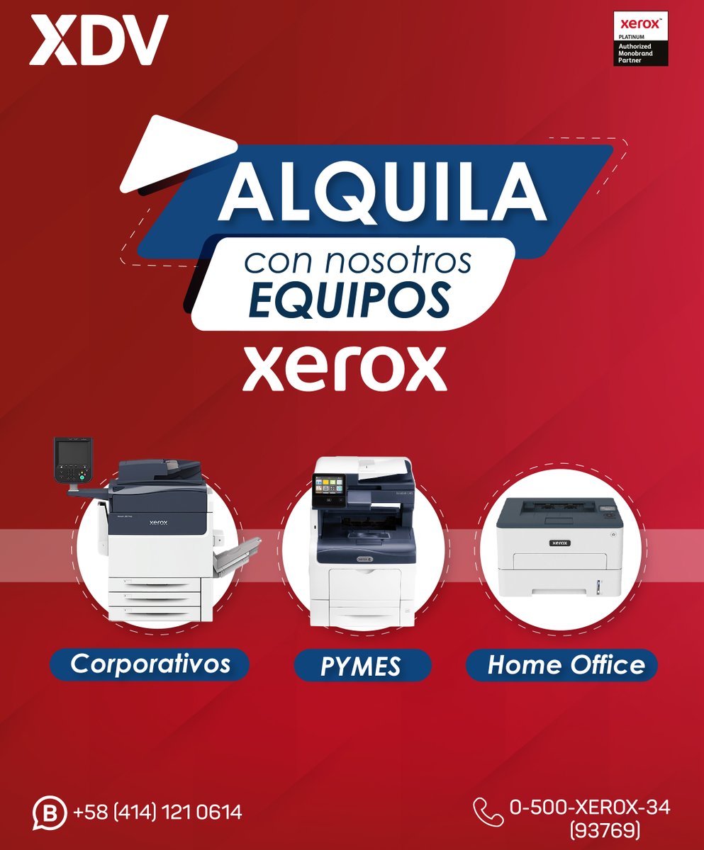 💡💡Te ofrecemos planes adaptados a la necesidad de impresión de tu empresa.

📌Equipos Xerox para bajo o moderado volumen de impresión
📌Equipos Xerox multi bandeja para un alto o elevado volumen de impresión

#caracas #XDV #xerox #chacao #tecnologia  #evolucion #innovacion